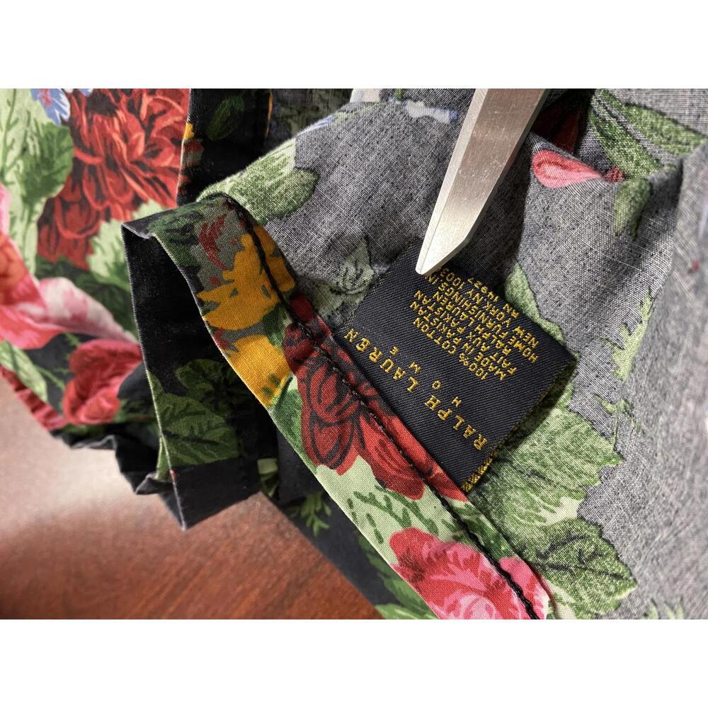 Ralph Lauren Floral & Black RARE Isadora Cossette King Ruffle Sheet 100” x 104” - Picture 2 of 8